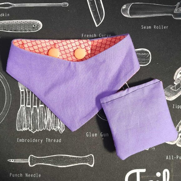 🪡Handmade CATS Reversible Mermaid/Purple Bandana and Catnip Pouch Set - Picture 2 of 3